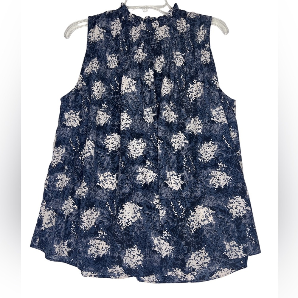 JOIE sleeveless Baltic Print High Neck top with smocking detail size Large
